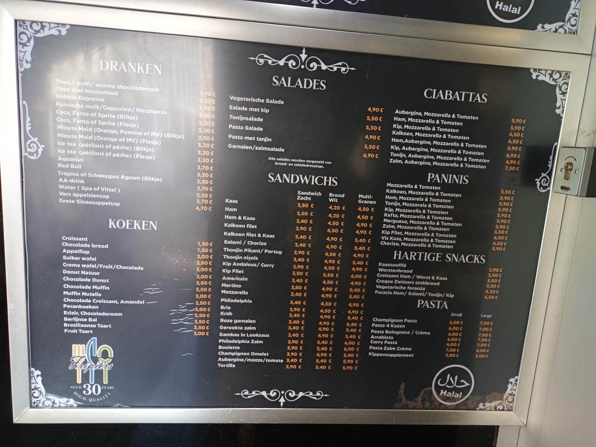 menu of fripiers