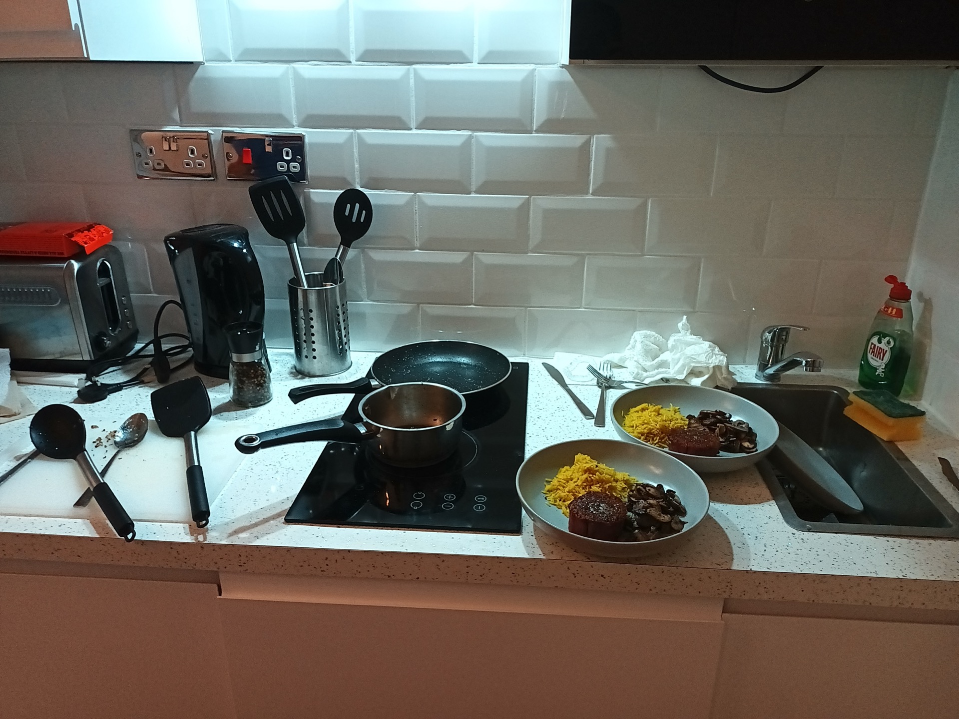 a picture of the kitchen with the final steak product