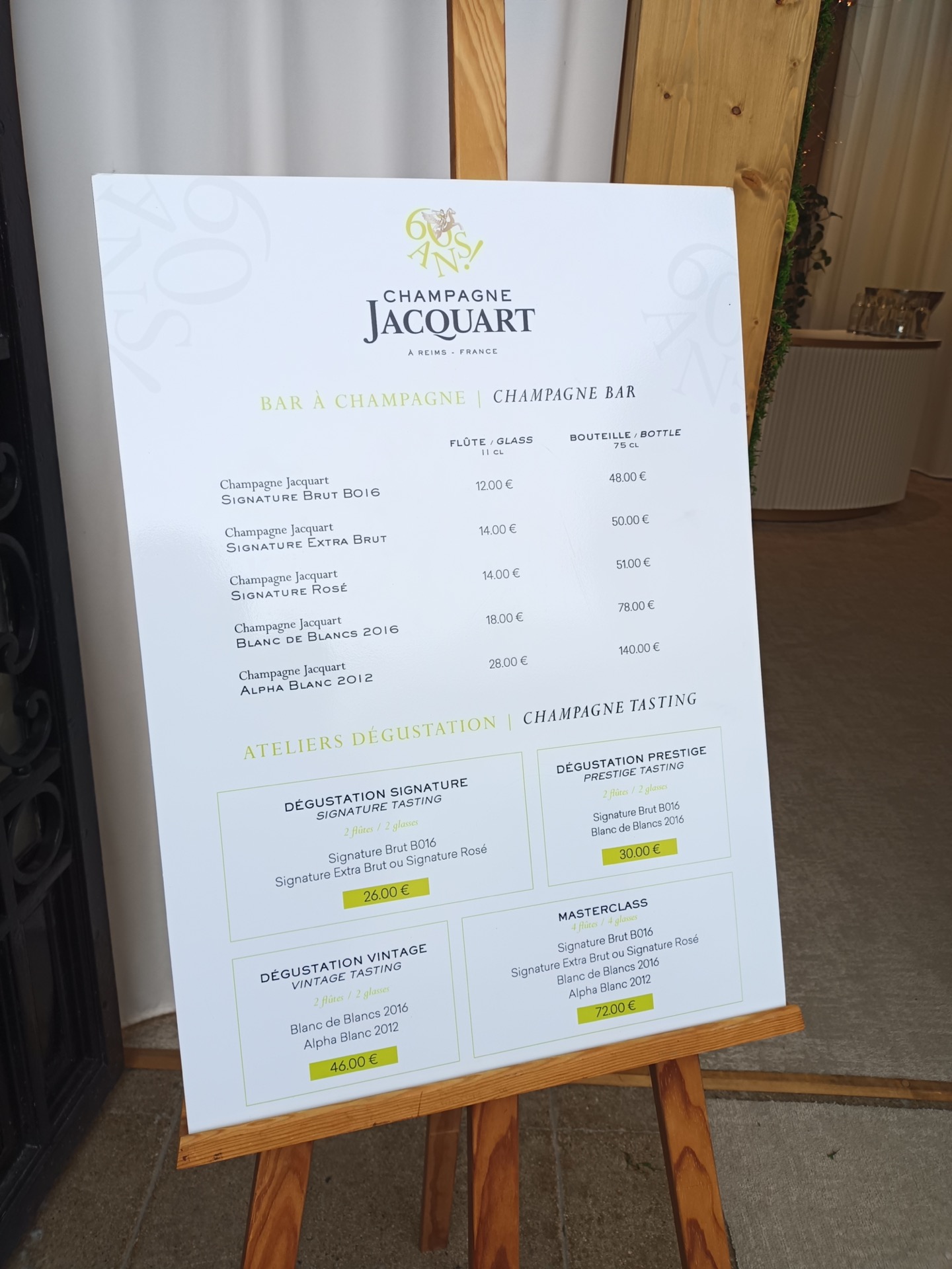 Menu for Champagne Jacquart 