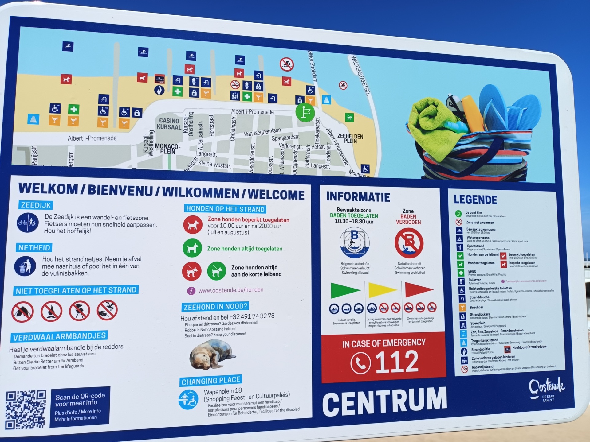 A map of the layout of Oostende Beach. It lets you know where you can swim, where showers are etc. 